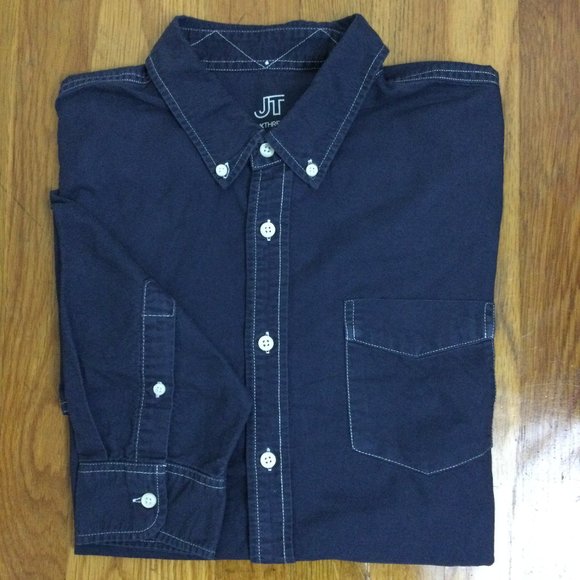 JackThreads Dark Navy 100% Cotton Button Down Long Sleeved Shirt SZ XL - Picture 1 of 3